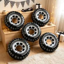 5pcs 26-Inch Black & White Wheel Foil Balloons - Birthday, Event, High-Performance Racing Theme Party Decorations, Event Balloons | Dynamic Design | Foil Balloons, Birthday Balloons - View 4