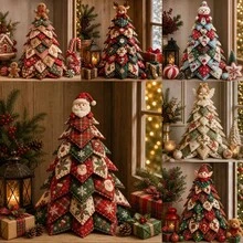 1pc DIY Quilted Christmas Tree Set, Complete Patchwork Sewing Kit For Beginners, Includes Fabric, Tools, Stuffing And Templates, Creative Gift, Fabric Christmas Tree Making Kit, Holiday Tabletop Decoration - Multiple Styles - View 8
