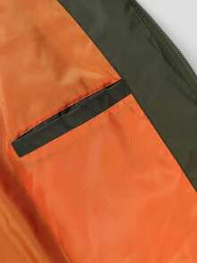Men's Orange Lining Flight Jacket, Multi-Pocket With Arm Pocket Zipper Ribbed Collar Fashion Casual Outerwear, Suitable For Spring And Autumn Wear - Army Green - View 6