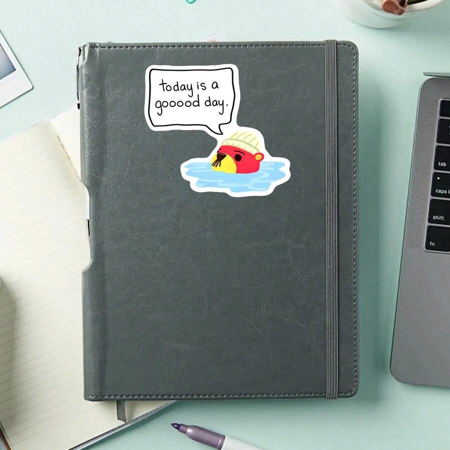 1PC Cute Philosophical Sea Otter Cartoon Sticker, Relaxing Ocean Wisdom Animal Vinyl Decal For Laptop Water Bottle Notebook, Waterproof Animal Decal Sticker, Aesthetic Stationery Scrapbook Accessories Gift - S2526 - View 1
