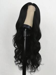 Women's Synthetic Lace Front Wig, Middle Part, 26 Inch Long Wavy Curly Hair, Black Color Optional, Heat Resistant Fiber, Halloween - Black - View 3