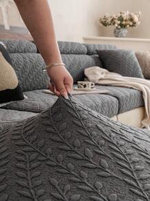 1pc Willow Twig Jacquard Sofa Cover, Skin-Friendly Pet-Friendly Scratch-Resistant Sofa Protector, Machine Washable Universal Furniture Cover, Suitable For 1/2/3/4 Seater Sofa - Dark Grey - View 4