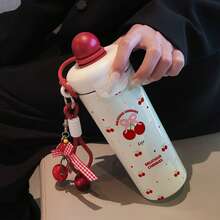 1PC 600ML Creative And Personalized, Simple Cherry, English Tomato Pattern Stainless Steel Insulated Cup, Double-Use Coffee Cup, Portable Straw Cup, Hanging Strap , Suitable For Office, Campus, Gift For Holidays/Birthdays, Coffee, Milk, Tea - Multicolor - View 5