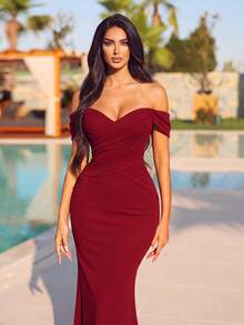 Gaun Malam Formal Elegan, Rok Panjang Model Duyung Tanpa Bahu, Desain Punggung Terbuka Romantis dengan Bra Terintegrasi, Cocok untuk Acara, Perayaan, dan Pesta Makan Malam - Burgundy - View 6