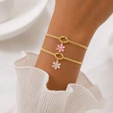 1pc Simple Fashion Flower Charm Golden Stainless Steel Concentric Knot Chain Bracelets For Women - Flower - View 1
