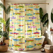 1 buah Tirai Mandi Motif Ikan, Tirai Mandi Kain Poliester Bergaya Vintage Abstrak, Dengan 12 Pengait, Cocok Untuk Dekorasi Kamar Mandi Atau Bak Mandi - MultiWarna - View 6