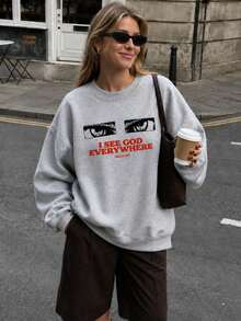 Women's Autumn/Winter New Minimalist INS Letter Print Casual Crew Neck Fashion Versatile Sweatshirt - Dark Gray - View 6