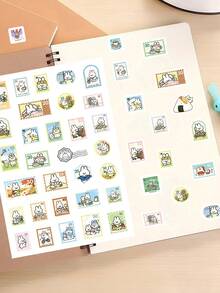 8pcs Vintage Cartoon Animal Postage Stamp Stickers, Cute Mini Duck Bear Rabbit Shiba Inu Vinyl Waterproof Stickers, Aesthetic Planner Stickers, Suitable For Journals Envelopes Water Bottles Laptops Phone Cases, Cute Student Stationery Sticker Pack, Suitable For Children Teenagers Girls - Multicolor - View 7