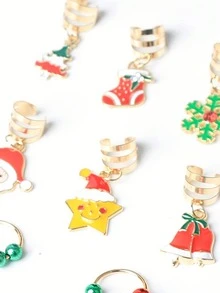 10pcs Christmas Decoration Hair Accessories Bohemian Y2K Hip Hop Style Hair Clips Christmas Holiday Party Hair Rings Braid Rings - Multicolor - View 5