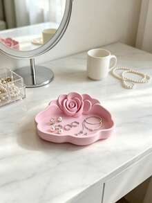 2/1pc Rose Flower Jewelry Tray, Pink Mini Earring Ring Storage Dish, Ins Style Vanity Jewelry Organizer, Desktop Decor, Halloween Gift, Christmas Gift, Birthday Gift - Pink - View 6