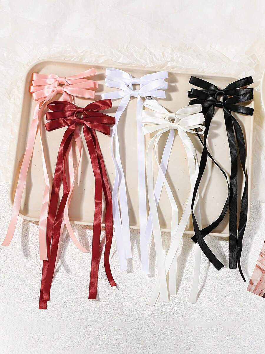 2pcs Ins Style Fashion Girls Bow Hair Clips, Suitable For Daily Casual Outfit Accessories - Multicolor - View 1