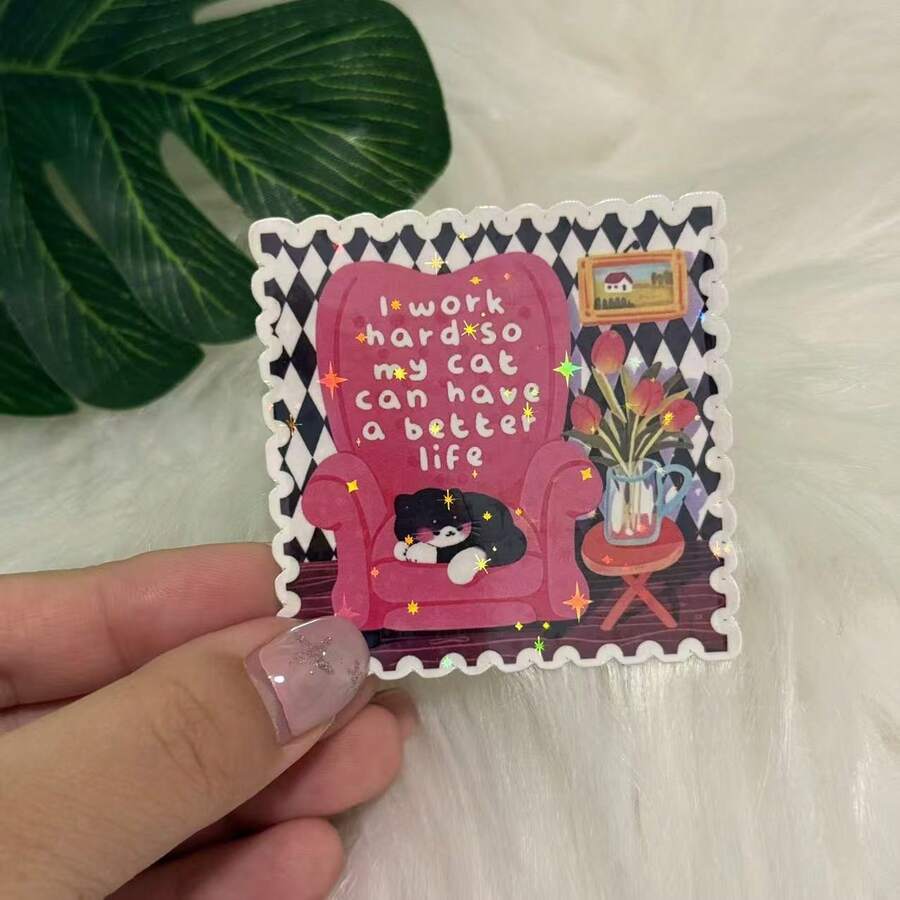 I Work Hard So My Cat Can Have A Better Life | Cute Cat Lover Sticker| Cozy Cat For Water Bottle Sticker, Funny Stickers, Cute Stickers, Laptop Sticker, Stickers, Sticker For Laptop - Star Film - View 1