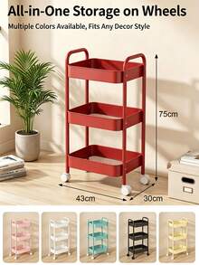 Compact Multi-Layer Metal Storage Rack With 4 Wheels, Stylish Rolling Cart With Flexible Easy-Move Design For Home Salon Bathroom Kitchen Office Studio Housewarming Birthday Christmas Shower Gift - Multicolor - View 2