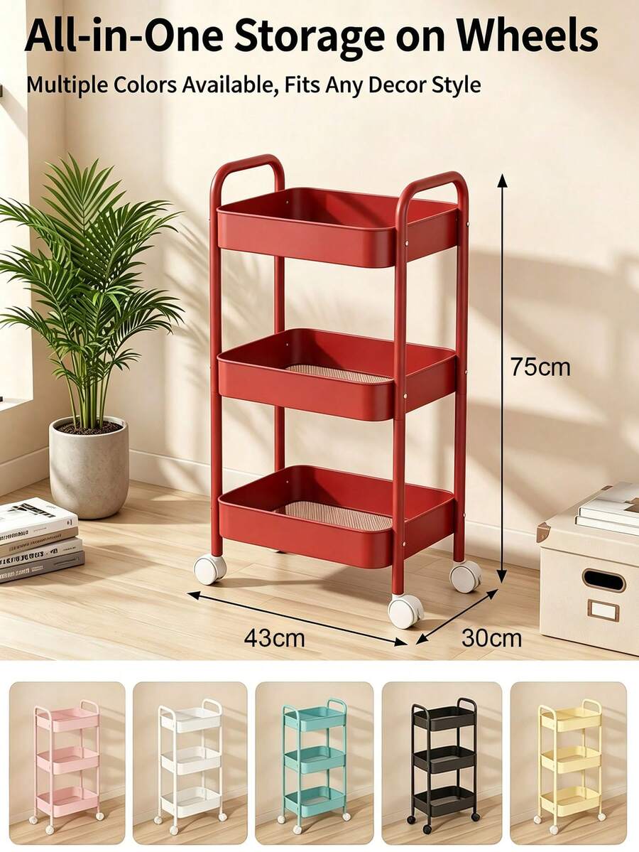 Compact Multi-Layer Metal Storage Rack With 4 Wheels, Stylish Rolling Cart With Flexible Easy-Move Design For Home Salon Bathroom Kitchen Office Studio Housewarming Birthday Christmas Shower Gift