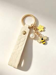 PU Leather Textured Keychain Pendant, Creative Cute Bee, Flower, Small Fish Key Chain, Key Remote Control Pendant, Bag Charm Key Accessory - A - View 5