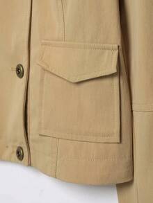 CAREE Women's Autumn/Winter Light Khaki Stand Collar Double-Breasted Flap Pocket Slim Fit Short Utility Jacket - Khaki - View 5