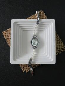 1 pieza Reloj de pulsera de cuarzo minimalista y retro casual para mujer, adecuado para uso diario - Plateado - Ver 10