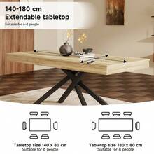 140/180*80 Extendable Dining Table 6-8, Modern Marble Effect Expandable Kitchen Table With Metal, Rectangular Dining Room Table, Space Saving Table Dining Room, White Marble - Oak + MDF - View 7