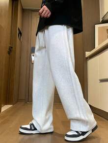 1 Đôi Quần Thể Thao Nam Dáng Rộng Casual, Thiết Kế Ống Rộng Màu Trơn Tối Giản, Cạp Dây Rút, Túi Lớn, Phù Hợp Mặc Hàng Ngày, Đi Bộ, Đi Làm, Đi Chơi, Quà Tặng Ngày Của Cha Tuyệt Vời - Màu Xám nhạt - Xem 3