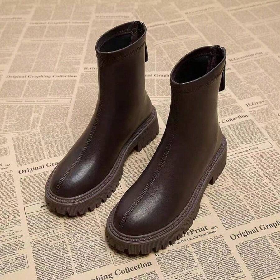 Women's Boots Ankle Boots British Style Thick Sole Ankle Boots Motorcycle Boots Mid-Calf Boots Comfortable Outdoor - Brown - View 1