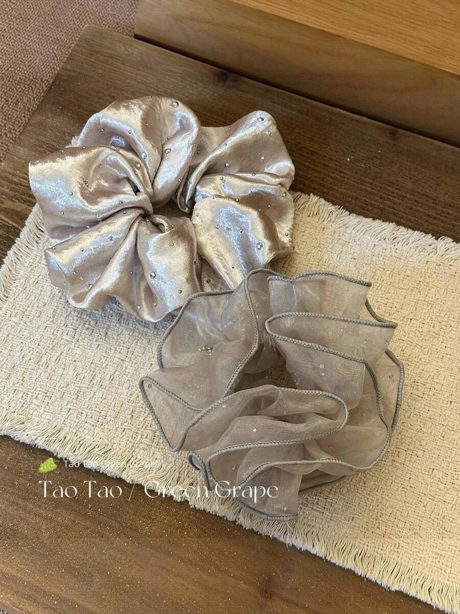 1pc/2pcs Korean Vintage Floral Ribbon Scrunchie Hair Tie For Women, 2025 New Large Ponytail Bun Hair Accessory - Multicolor - View 1