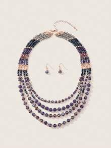 Valisandre 1 Pc Elegant Luxurious Purple Multilayer Necklace Set - Multicolor - View 2
