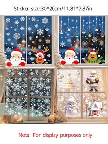 Christmas Window Stickers 4pcs/Set Snowflake Static Adhesion White Christmas Winter Decor Snowflake Shape Reusable Plastic Holiday Decoration Suitable For Glass Windows Santa Claus And Reindeer Stickers - Multicolor - View 6