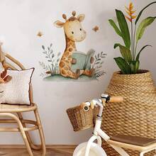 Colorful Dragon Reading Book Wall Sticker Giraffe Animal Library Read Classroom Wall Decal Bedroom Classroom Playroom Home Wall Decor - Animal - View 6