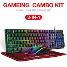 T-WOLF 3-In-1 Gaming Keyboard And Mouse Set With RGB Backlit Wired 104-Key Keyboard, 4-Button Wired LED Mouse And Mouse Pad - View 1