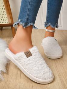 Women's Winter Solid Color Casual Plush Indoor Slippers, Comfortable Quiet Pure White - Beige - View 4