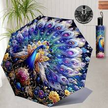 New Animal Print Pattern Umbrella, Peacock, Dragonfly, Dog, Butterfly Print Pattern Sun And Rain Umbrella, Outdoor Travel Sunshade Umbrella, Dual-Use Lightweight And Portable, Gift For Nature And Animal Lovers, Gift Umbrella, Decorative Umbrella. - Black - View 17