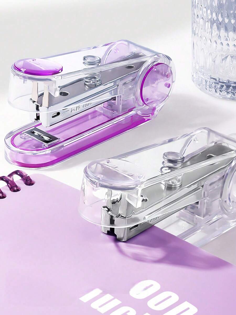 1pc Mini Transparent Stapler, Clear Crystal Design, Include 1000pcs Staples, Compact Portable Manual Stapler For Students Teacher Back To School, Office Document Binding Tool - Sets - View 1