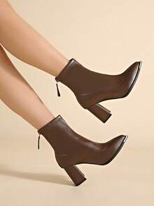 Pointed Toe Belt Buckle Fashion Ankle Boots Women 2024 Spring Autumn New Thick Heel Elegant High-End Style 41-43 Plus Size 40 High Heel Shoes - Brown - View 7