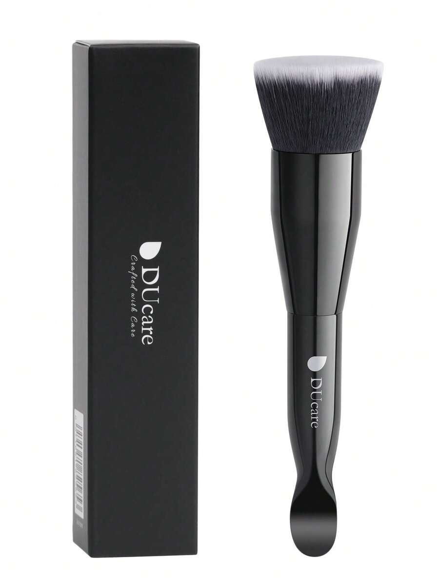DUcare Dual-Ended Classic Black Foundation Brush, Vegan And Cruelty-Free Professional Foundation Brush Flat Kabuki Style, Suitable For Both Liquid And Cream Foundations To Achieve A Seamless, Flawless, Full-Coverage Finish. - Black - View 1