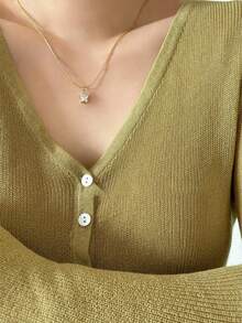 1pc Stainless Steel Waterproof Non-Fading Cute Small Single Cubic Zirconia Sparkling Star Necklace Choker Chain Suitable For Women's Daily Wear - Star Necklace - View 4