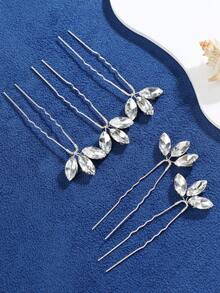5pcs Women's Emerald Rhinestone Bridal Hair Clips, Shiny Wedding Bridesmaid U-Shaped Hair Pins, Prom Party Hair Accessories, Multiple Colors Available - Multicolor - View 11