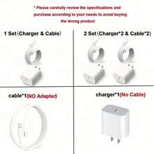 20W Fast Charging Adapter Set - Includes 20W Charger Head + 3.3ft/100cm High-Efficiency Fast Charging Data Cable, Compatible With IPhone 14 Pro Max/14 Pro/14 Plus/14/13/12/11/XS/XR/8/7/6, Series - US A Type Plug(110-127V) - View 3