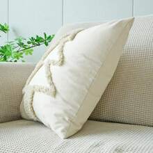 1pc Flocked Embroidered Christmas Tree Pillow Case, Holiday Decor Canvas Embroidery Home Backrest Bedroom Cushion Cover, Pillow Insert Not Included - Beige - View 11