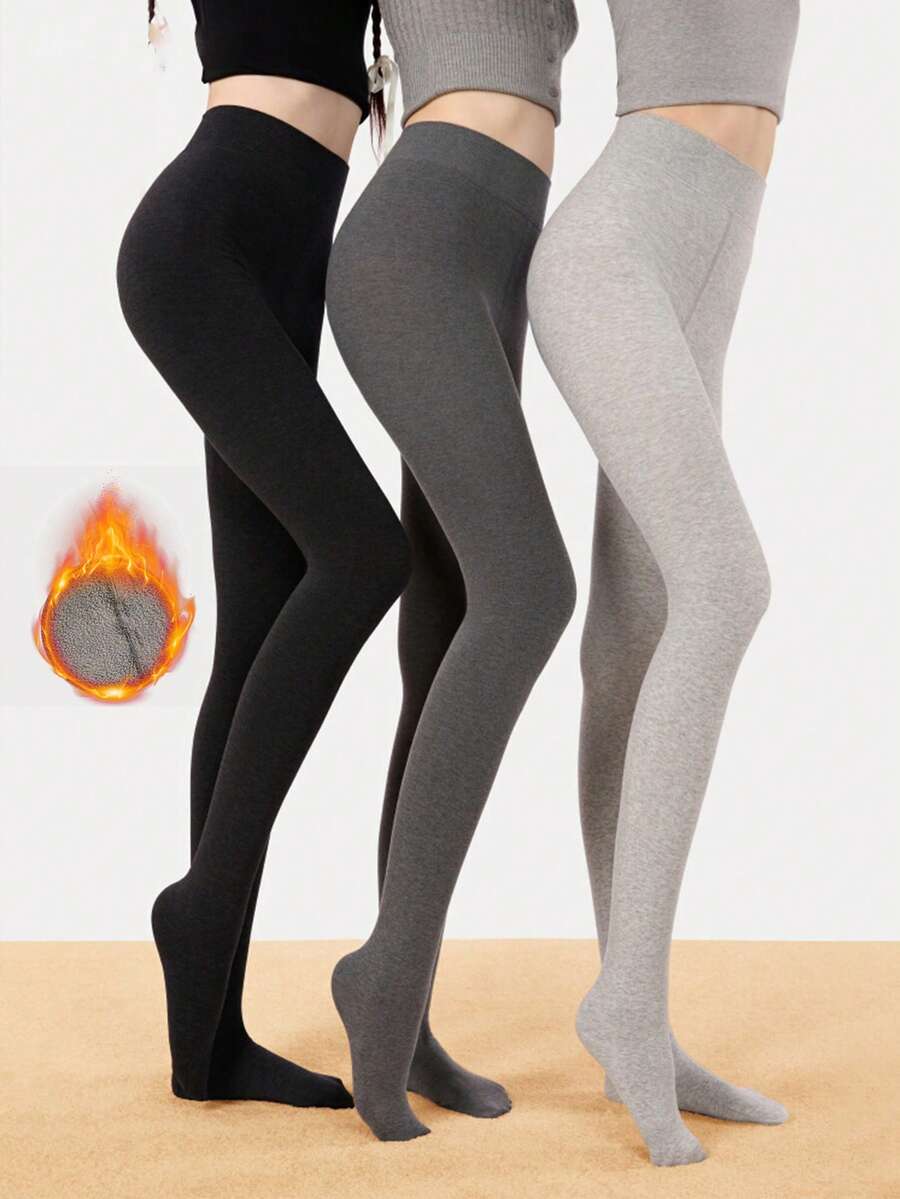 1pc 200G Autumn/Winter Thermal Lined Thick Warm Ribbed Anti-Snag Anti-Pilling High Waist Tight Leggings Japanese JK Tights - Multicolor - View 1