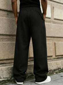 American Street Style Wheat Ear European Cotton Fleece Wide Leg Sweatpants For Men, Winter Drawstring Loose Straight Leg Hiking Snow Casual Long Pants, Great Gift For Friends And Relatives, No Regrets Purchase - Black - View 2