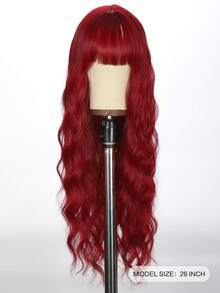 26"/28" Dark Style Women's Long Wavy Synthetic Wig With Bangs, Dark Brown/Green/Red/Red Highlight Black, Colorful Full Head Cosplay Wig (Includes Wig Cap), Heat Resistant Fiber Wig, Suitable For Halloween Costumes And Party Role Play - Multicolor - View 4