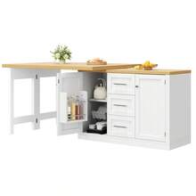 Extendable Sideboard & Table Combo, 120-180 Adjustable Dining Table With Storage, 3 Drawers & Snack Racks, Space-Saving Kitchen Island Small Flats, White/Antique Green - White + MDF - View 8