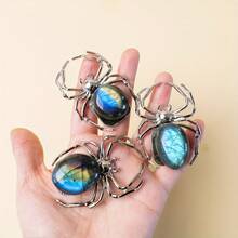 1pc Vintage Labradorite Crystal Spider Decor - Intricate Metal Wire Wrapped Design, Grey Moonstone Craft Home Or Office Decoration, Unique Holiday Gift Idea - 1 Pc - View 2