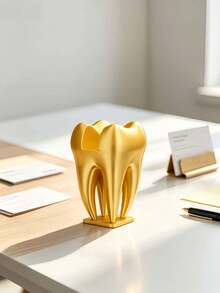 1pc Gold & White Tooth-Shaped Storage Rack, Dental Clinic Desktop Decor, Oral Hospital Reception Business Card Holder, Creative Home Ornament, Home Gift - Multicolor - View 8