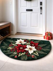 1pc Christmas Red Floral Decorative Doormat, Entryway Mat, Door Mat, Small Rug, Welcome Mat, Carpet, Kitchen Rug, Home Decor, Front Door Mat, Area Rug, Area Carpet - Multicolor - View 3