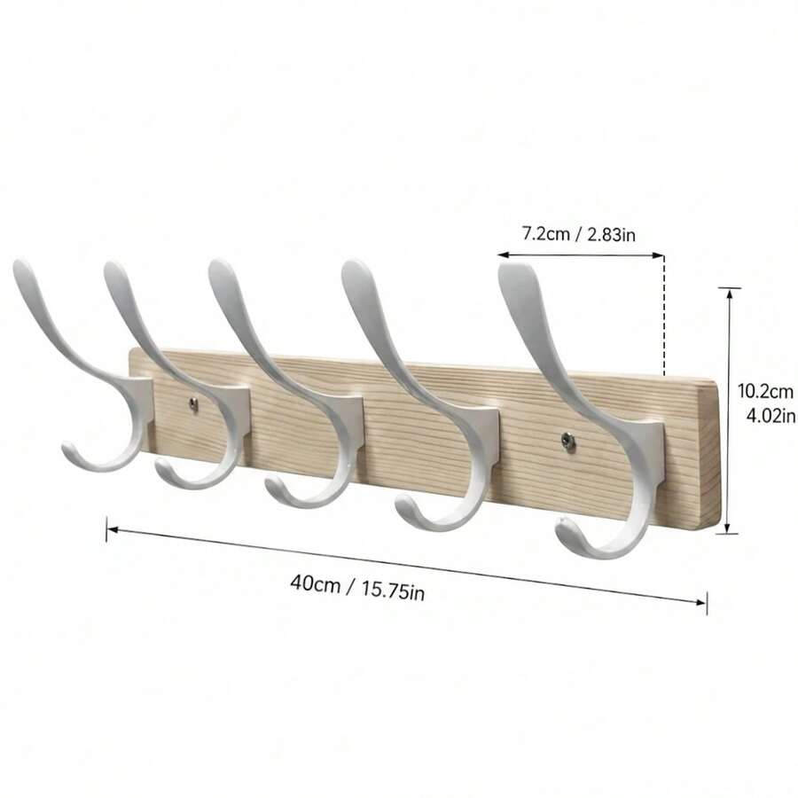 Vintage Solid Wood Wall-Mounted Hook & Bar, Multi-Functional Coat Rack, Suitable For Bathroom, Shower, Entryway, Living Room, Bedroom, Kitchen, Storage & Organization, Country Style Home Decor Accessory - 5 Hooks - View 1