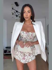 Women Short Dresses - Floral Strapless Mini Dress - View 3