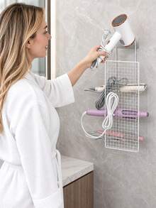3pcs No-Drill Wall-Mounted Hair Tool Organizer, Large Capacity 4-Slot Design, Can Store Hair Dryer, Curling Iron, Straightener, With Hooks, Space-Saving - Multicolor - View 2