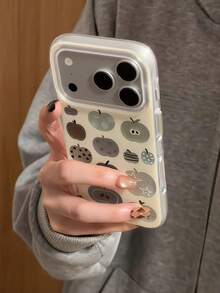 White Hollow Graffiti Apple Design Phone Case Compatible With Iphone 17 Pro Max, 16 Pro, 15, 14, 13, Full Coverage Anti-Drop Soft Protective Cover, Girly Style - White - View 2