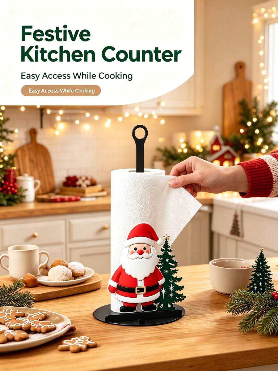 Giá treo khăn giấy Giáng Sinh hình ông già Noel và cây thông, đế rộng 23cm, trang trí nhà bếp phòng ăn và góc cà phê ngày lễ, phụ kiện nhà nghỉ dưỡng dễ thương, tạo không khí thư giãn thoải mái, phù hợp với cuộn giấy tiêu chuẩn, trang trí nhà Giáng Sinh - Nhiều màu - Xem 1